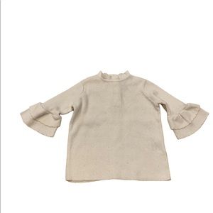 Janie and Jack white bell 3/4 sleeve eyelet top with ruffle at the neck. 6-12m.